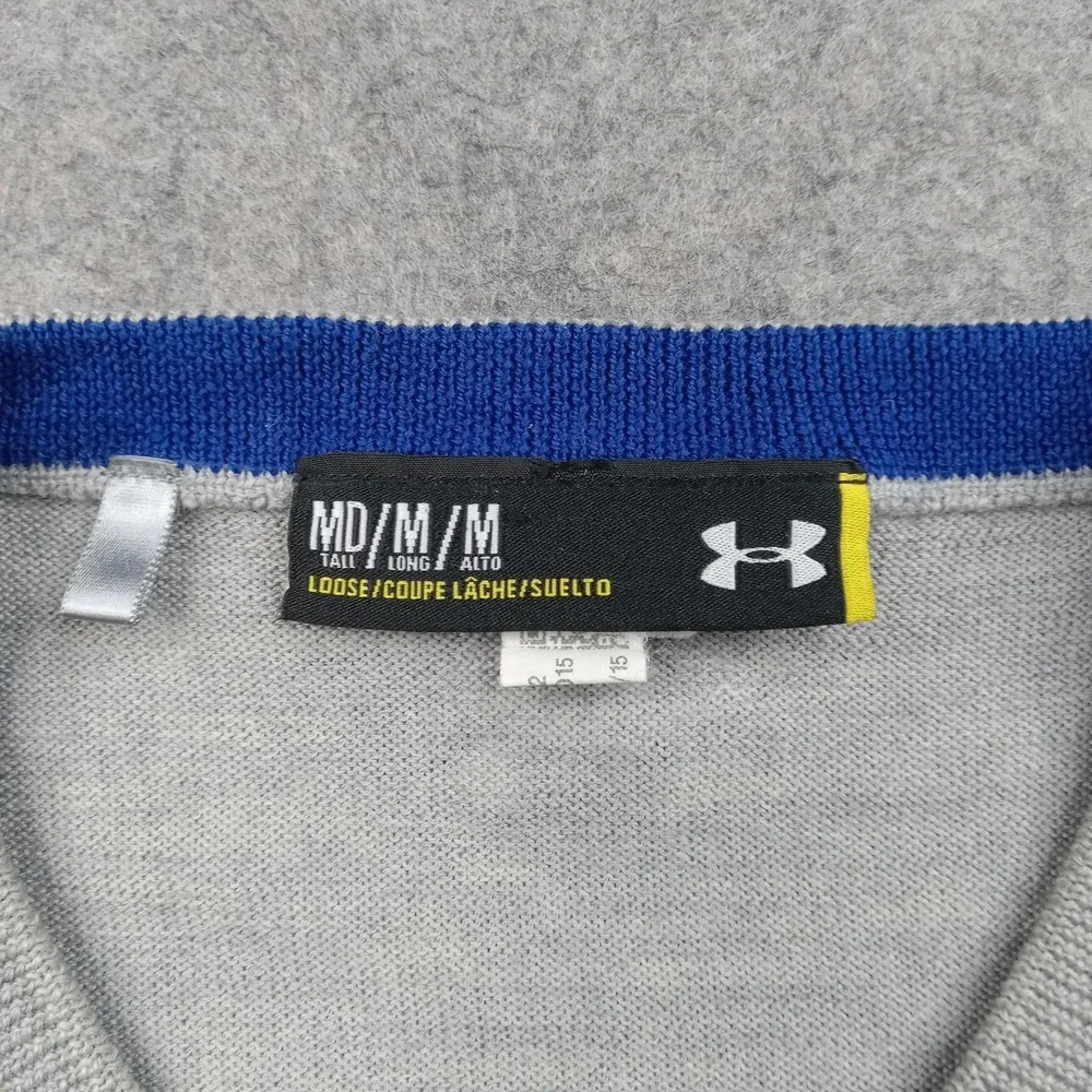 Under Armour Sweater Mens Medium Tall Gray V Neck Knit Pullover Golf MT Loose‎